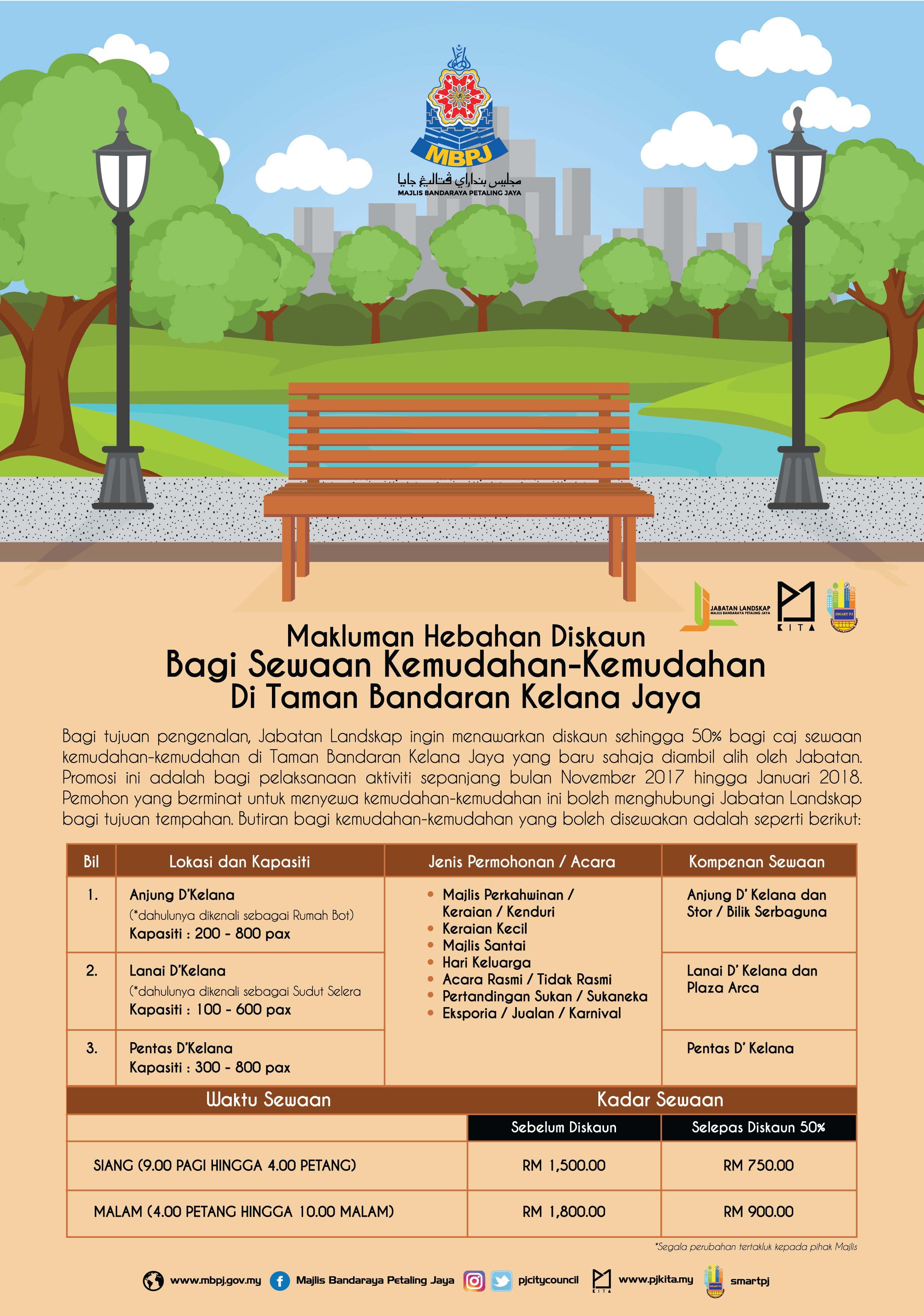 Poster Hebahan Sewaan Kemudahan Di Taman Bandaran Kelana Jaya