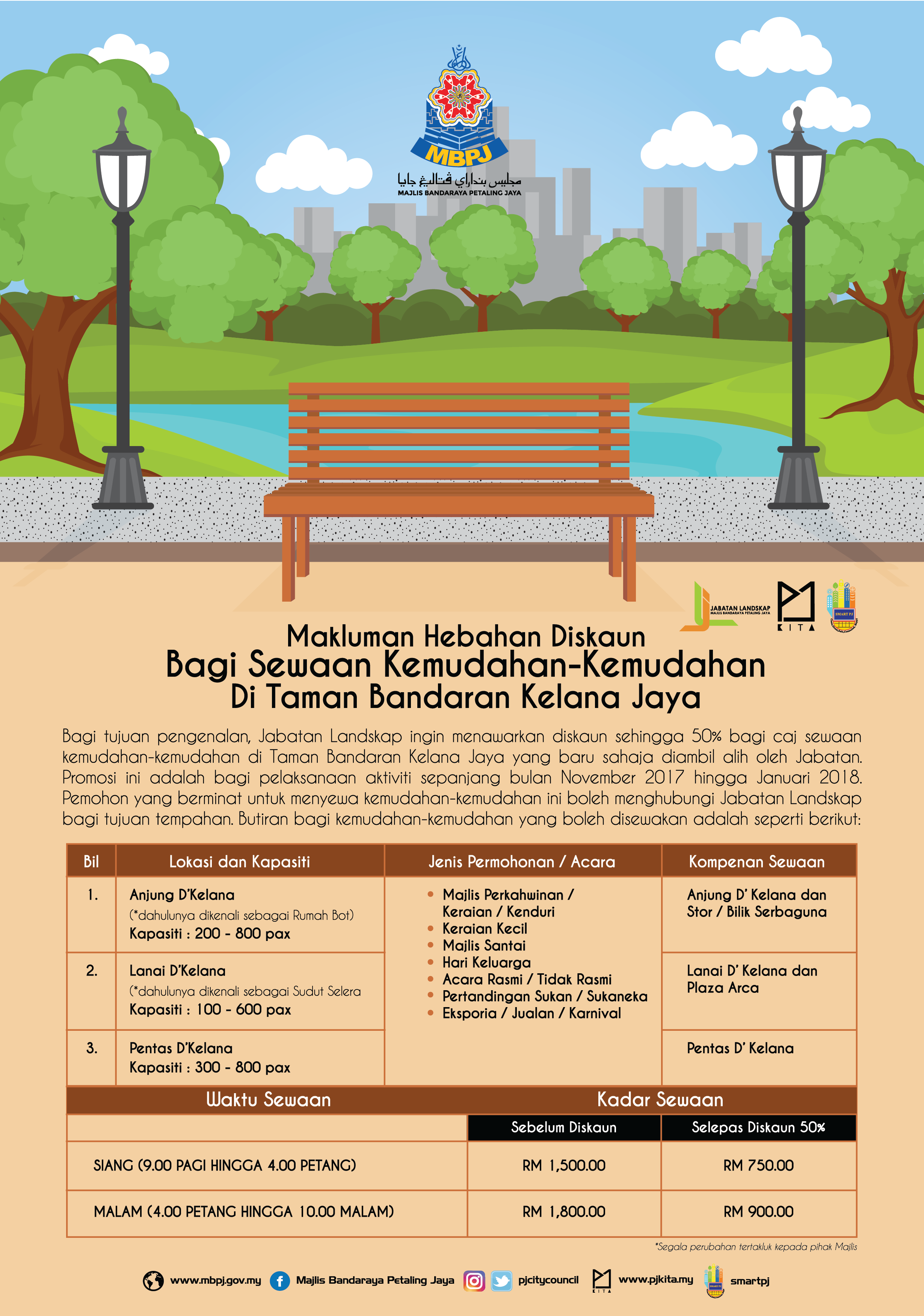 Poster Hebahan Sewaan Kemudahan di Taman Bandaran Kelana Jaya