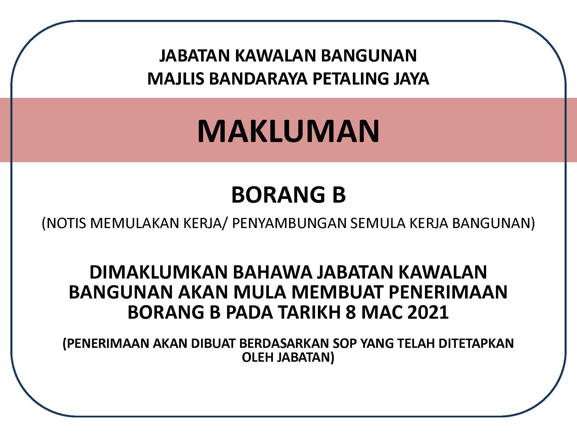 Makluman Penerimaan Borang B Jabatan Kawalan Bangunan Portal Rasmi Majlis Bandaraya Petaling Jaya Mbpj